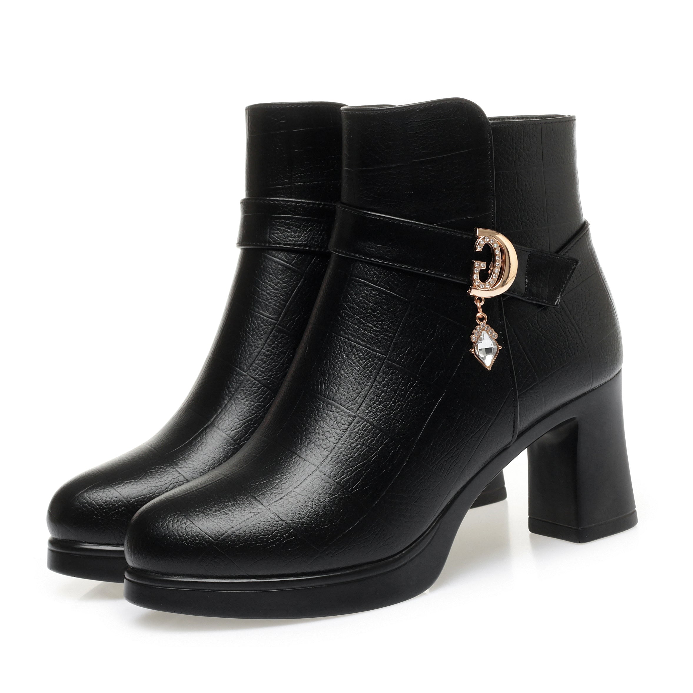 CUSHHIDE Women's Fleece-Lined Ankle Boots with Metal Accent, 2.8-Inch Heel