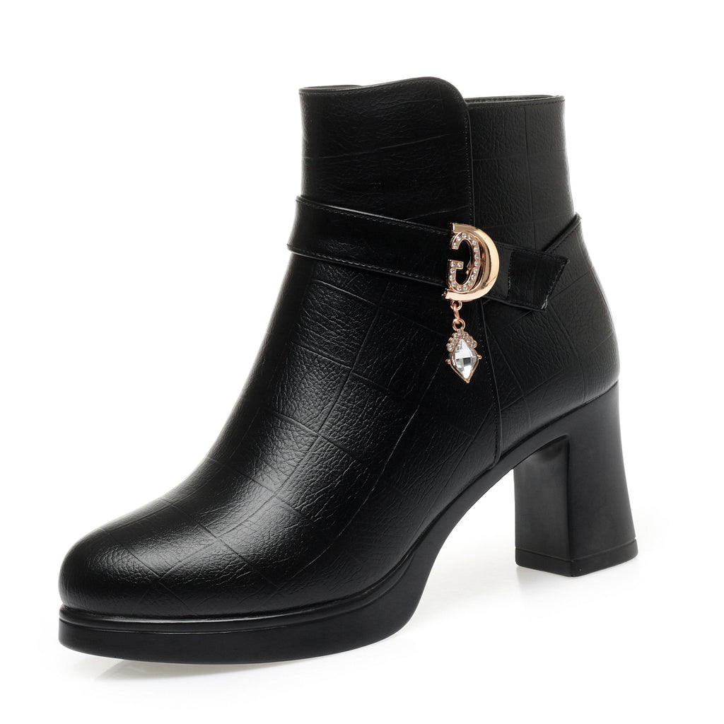 CUSHHIDE Women's Fleece-Lined Ankle Boots with Metal Accent, 2.8-Inch Heel