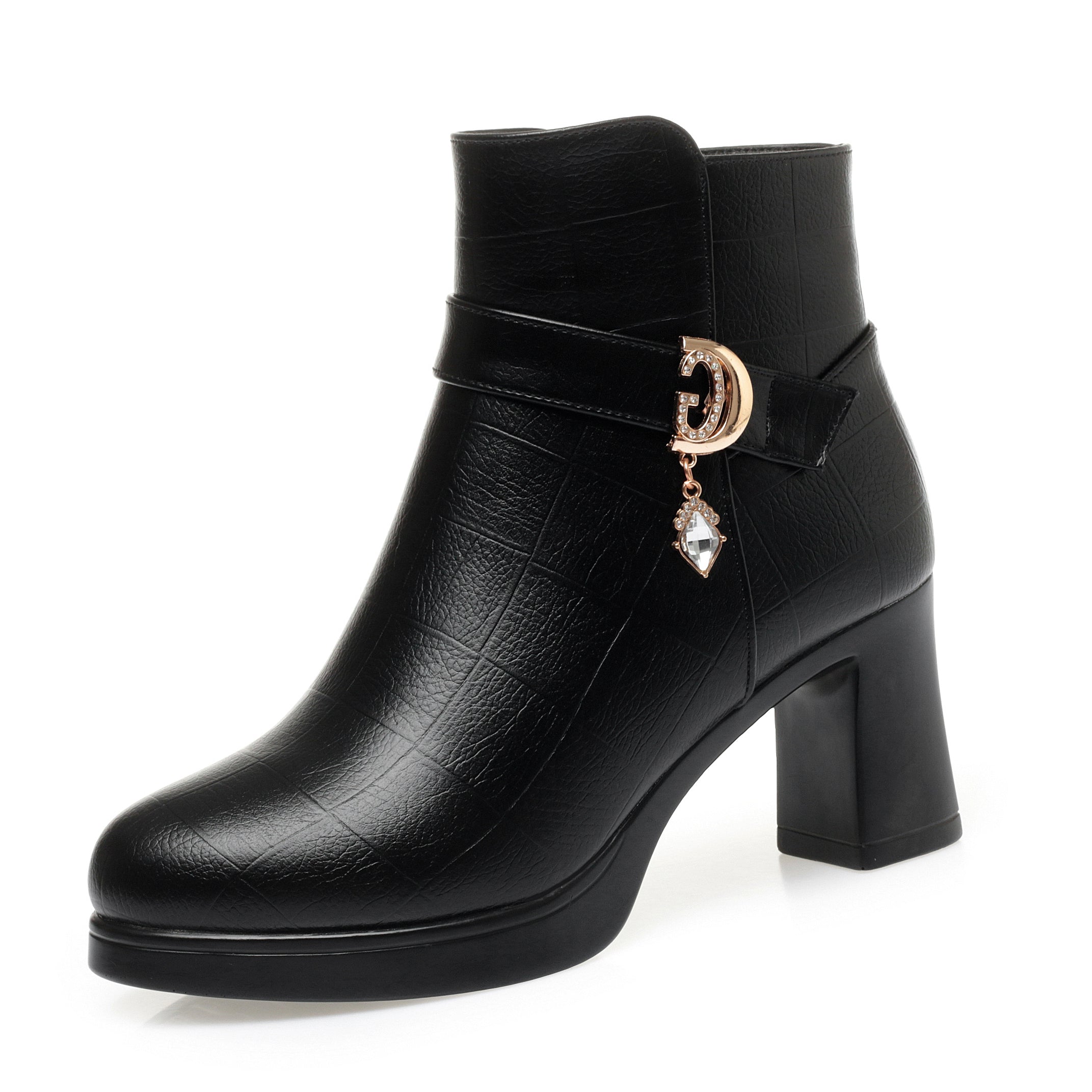 CUSHHIDE Women's Fleece-Lined Ankle Boots with Metal Accent, 2.8-Inch Heel