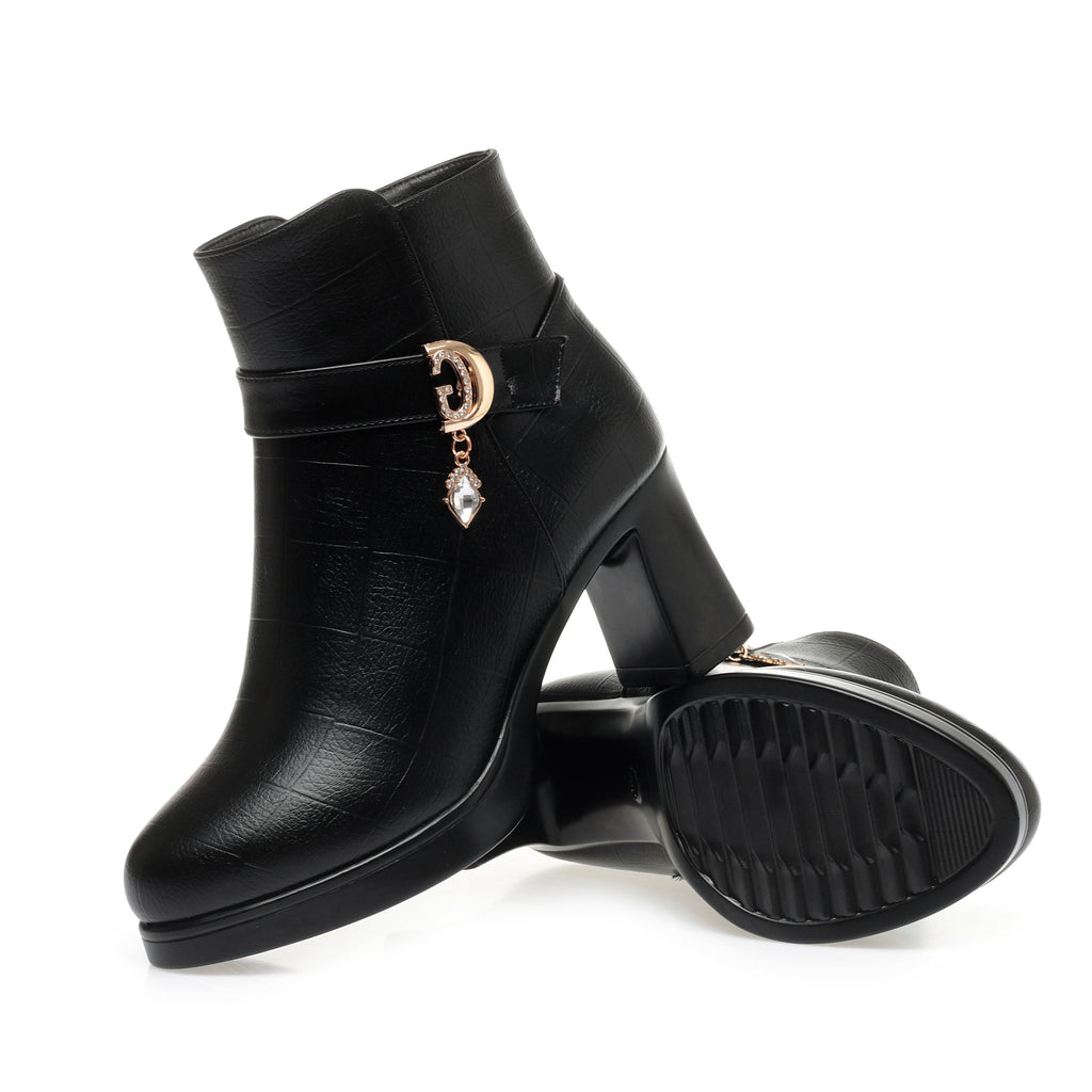 CUSHHIDE Women's Fleece-Lined Ankle Boots with Metal Accent, 2.8-Inch Heel