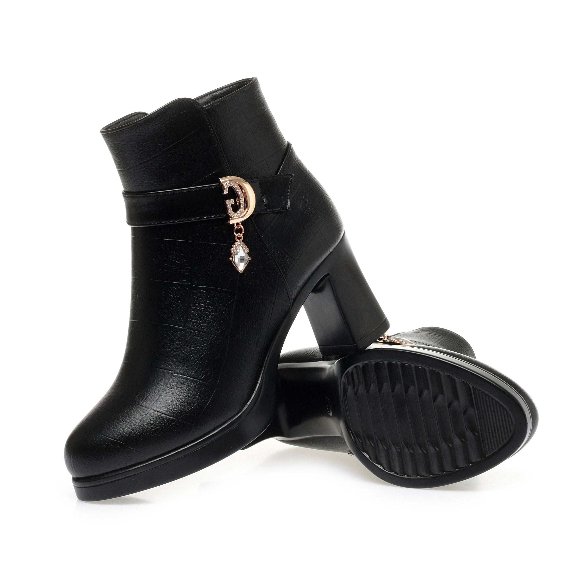 CUSHHIDE Women's Fleece-Lined Ankle Boots with Metal Accent, 2.8-Inch Heel