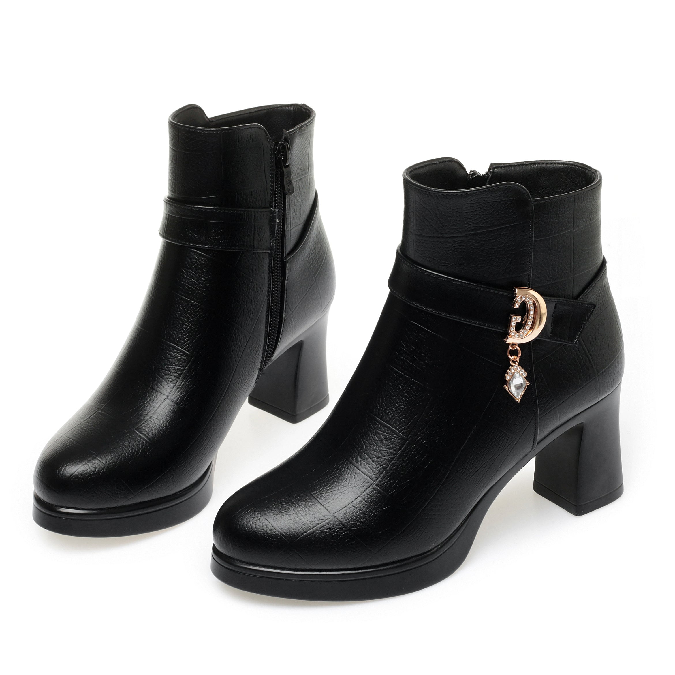 CUSHHIDE Women's Fleece-Lined Ankle Boots with Metal Accent, 2.8-Inch Heel