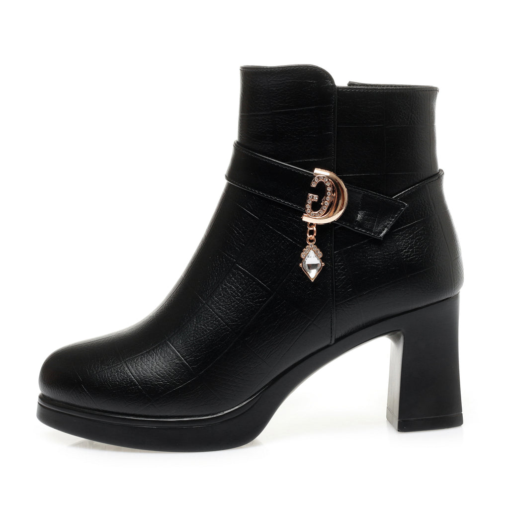 CUSHHIDE Women's Fleece-Lined Ankle Boots with Metal Accent, 2.8-Inch Heel