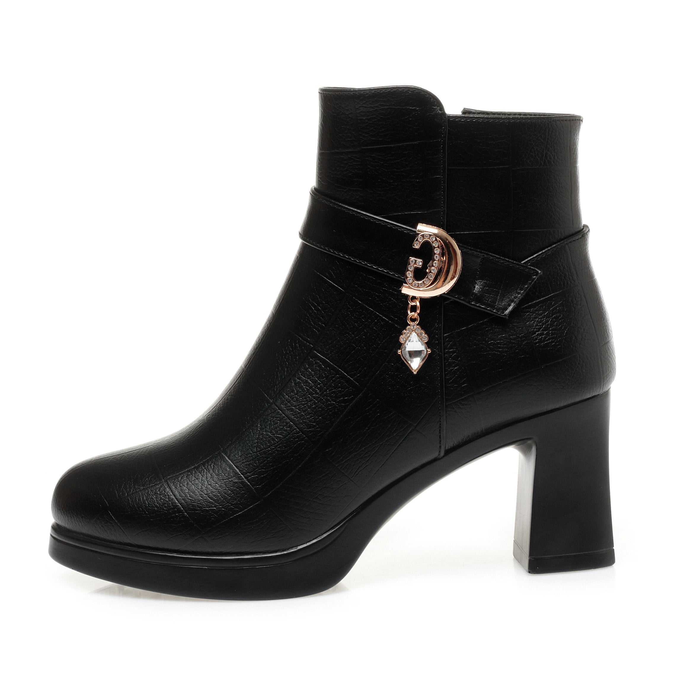 CUSHHIDE Women's Fleece-Lined Ankle Boots with Metal Accent, 2.8-Inch Heel