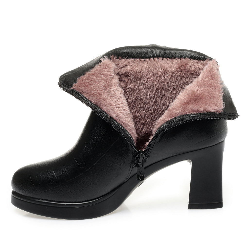 CUSHHIDE Women's Fleece-Lined Ankle Boots with Metal Accent, 2.8-Inch Heel