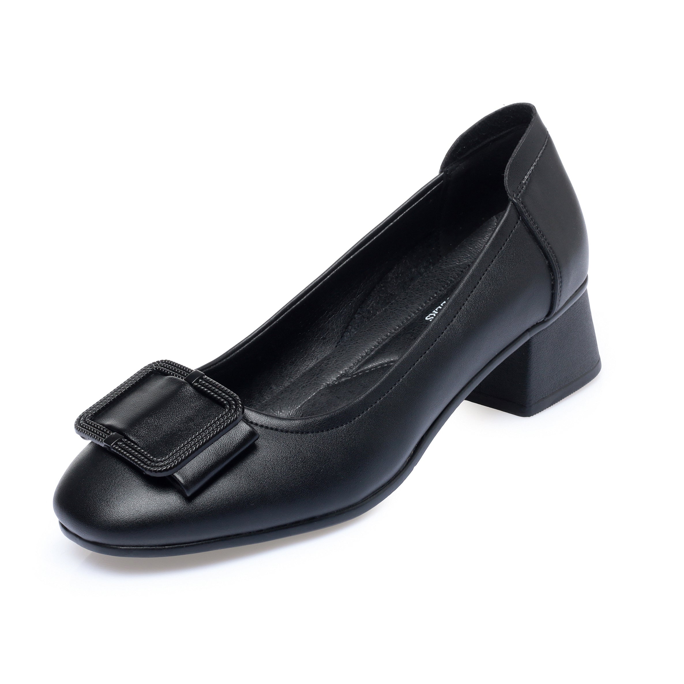 CUSHHIDE Women's Metal Buckle Block Heel Pumps, 1.6-Inch Heel
