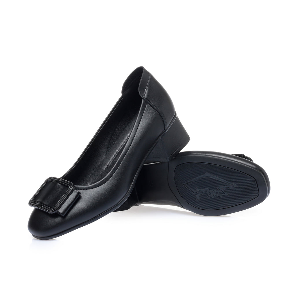 CUSHHIDE Women's Metal Buckle Block Heel Pumps, 1.6-Inch Heel
