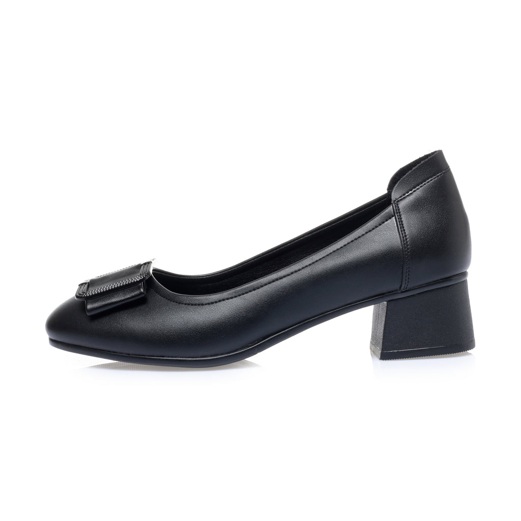 CUSHHIDE Women's Metal Buckle Block Heel Pumps, 1.6-Inch Heel