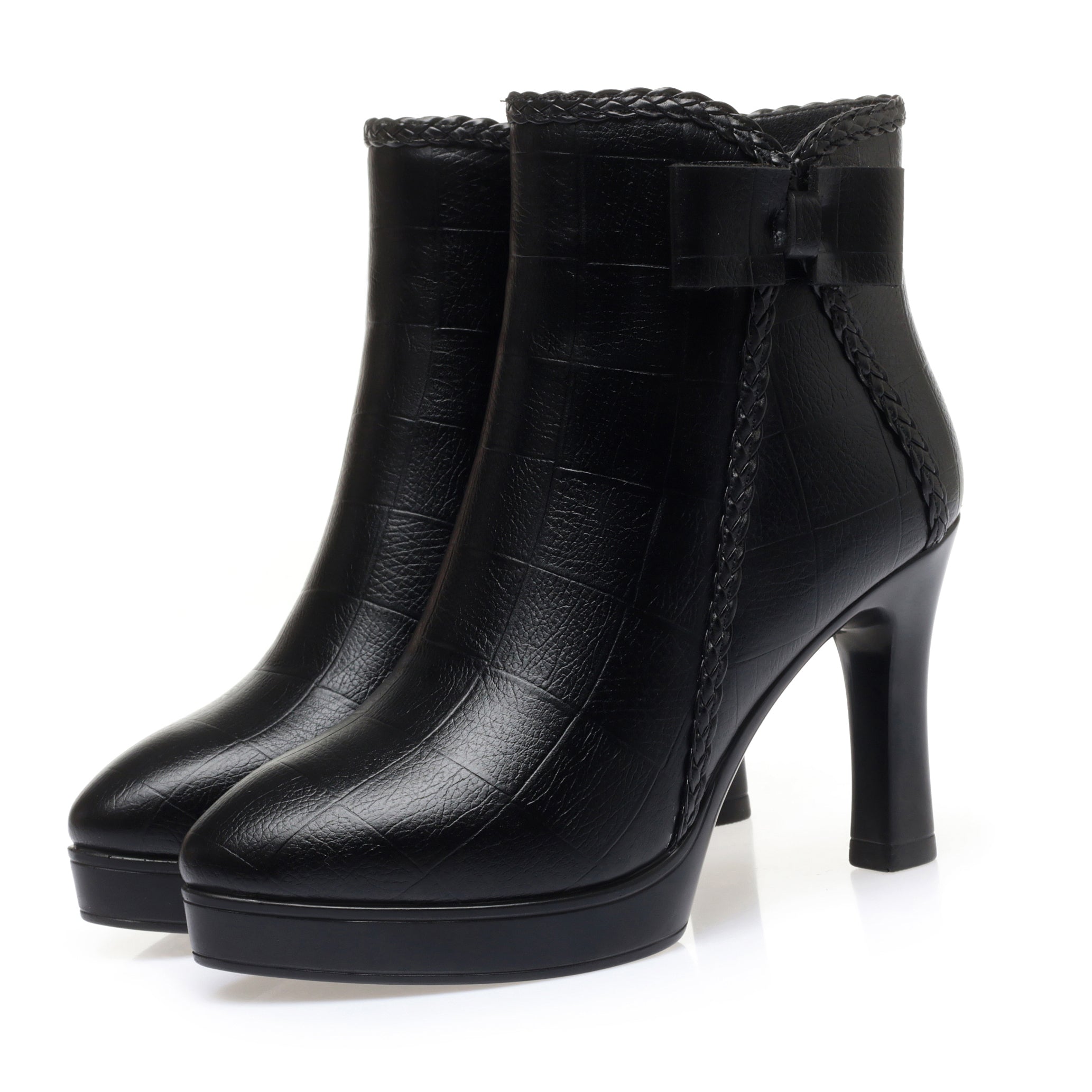 CUSHHIDE Women's Fleece-Lined Ankle Boots with Bow Detail