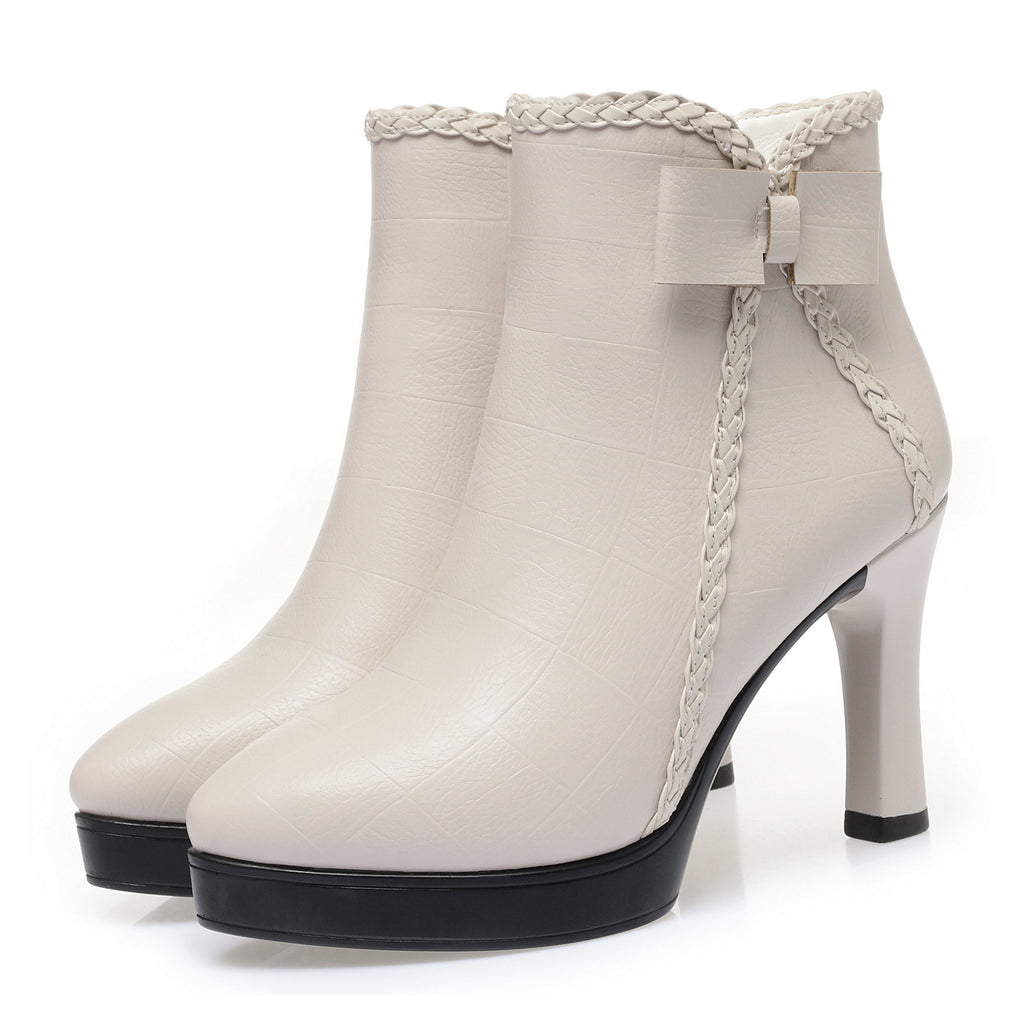 CUSHHIDE Women's Fleece-Lined Ankle Boots with Bow Detail