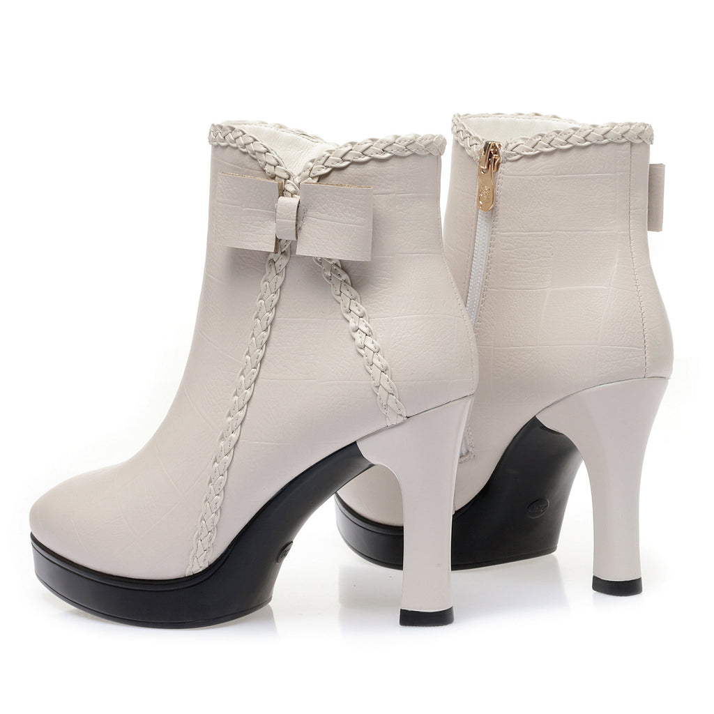 CUSHHIDE Women's Fleece-Lined Ankle Boots with Bow Detail
