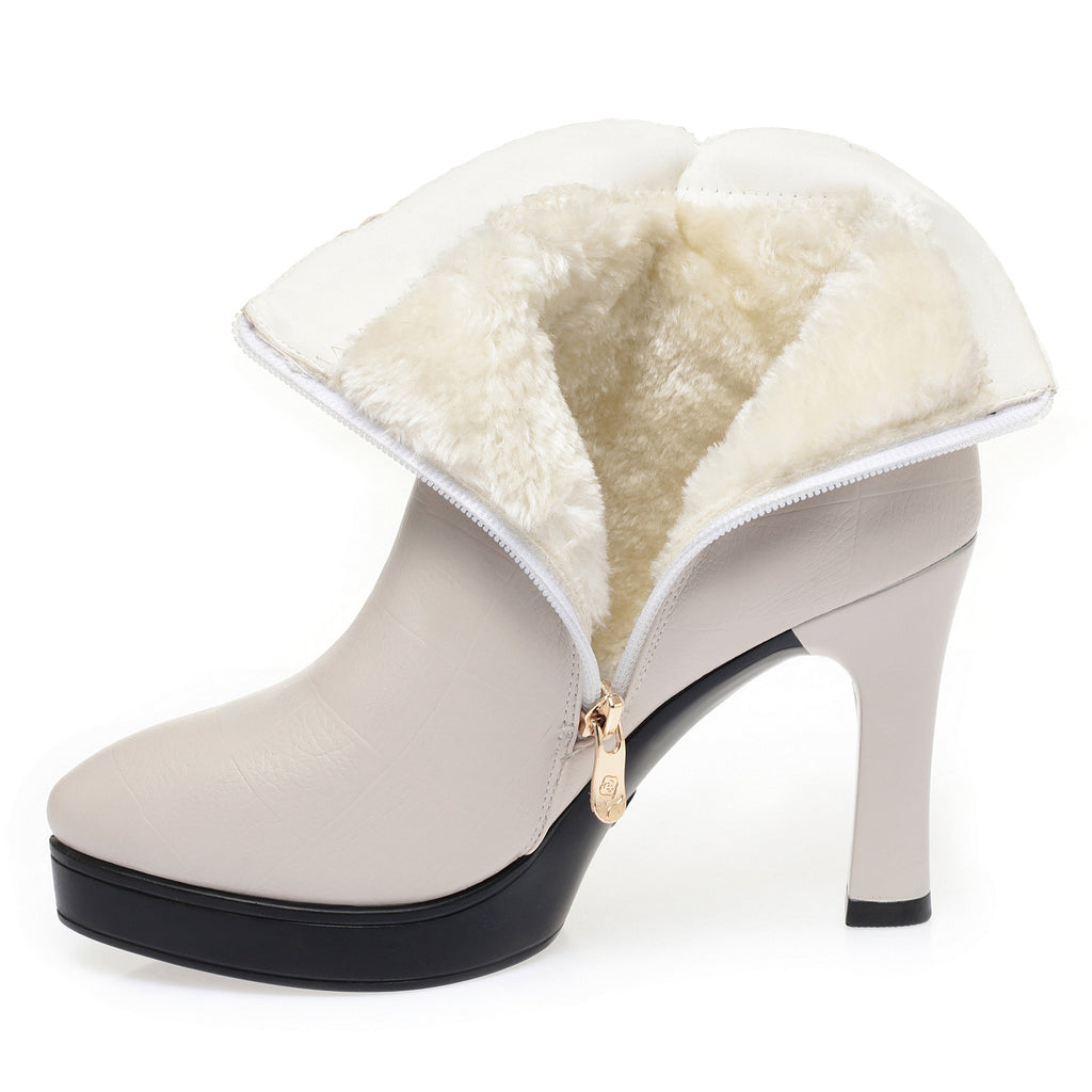 CUSHHIDE Women's Fleece-Lined Ankle Boots with Bow Detail