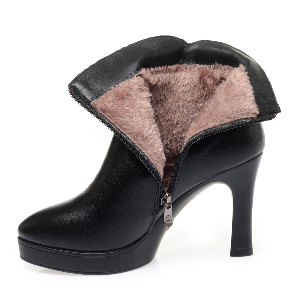 CUSHHIDE Women's Fleece-Lined Ankle Boots with Bow Detail