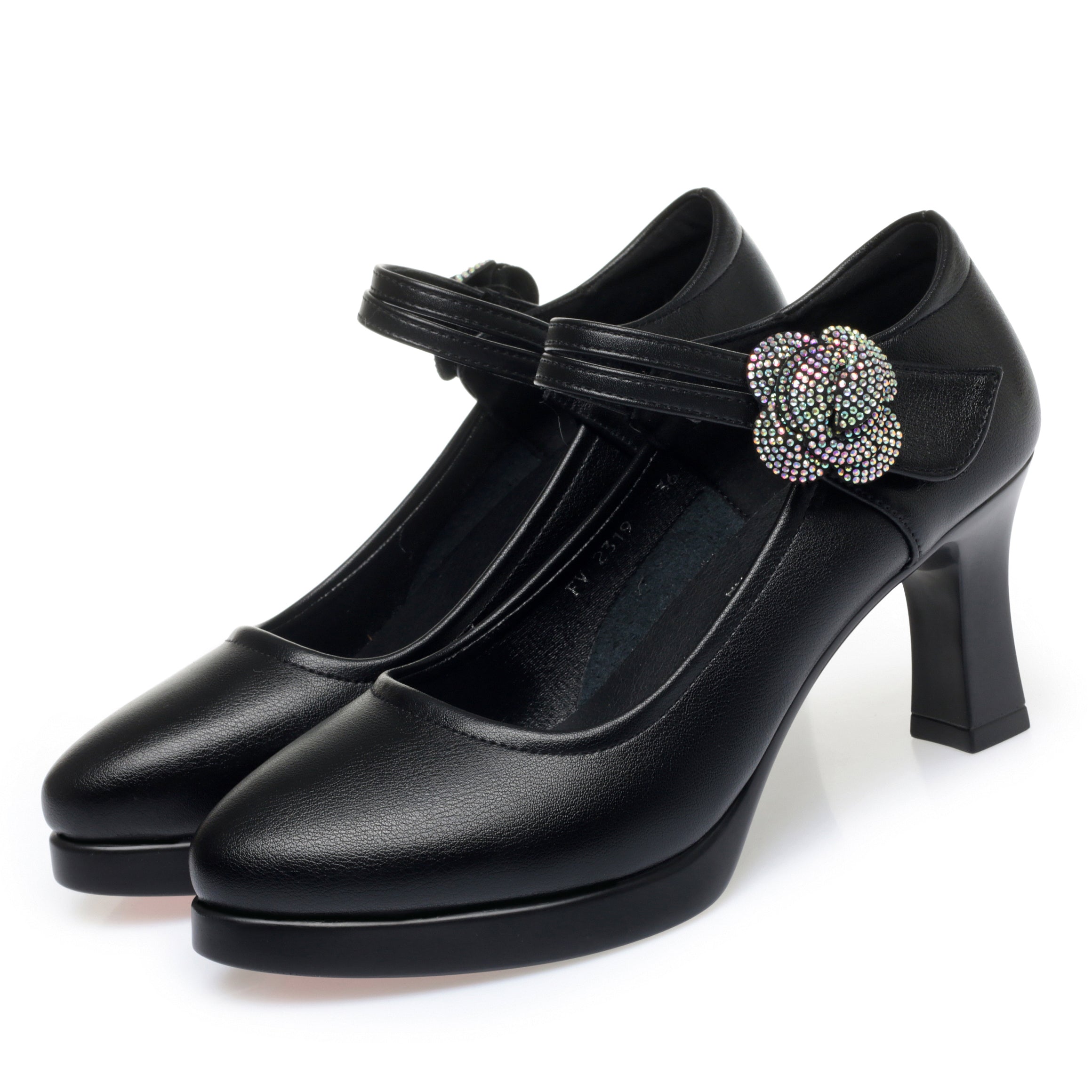 CUSHHIDE Women's Floral Mary Jane Heels, 2.8-3.5-Inch Heel