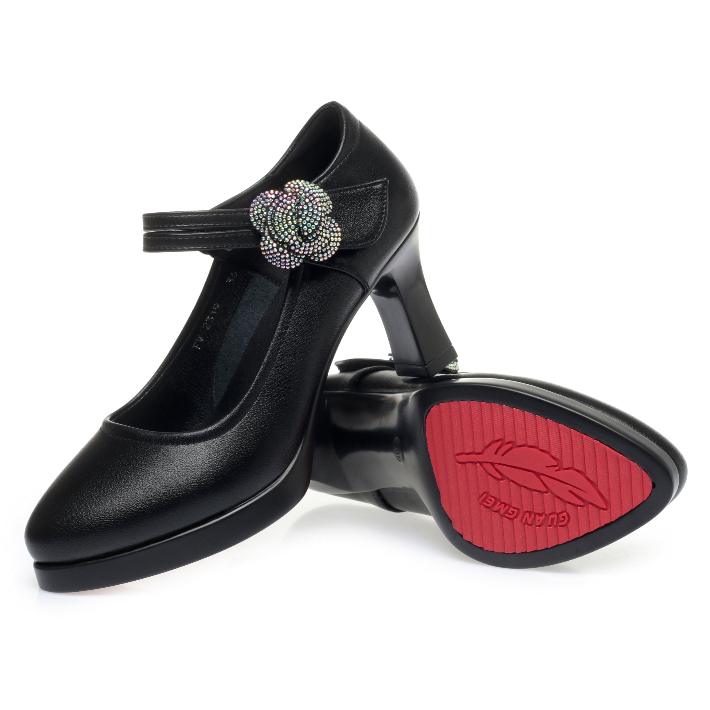 CUSHHIDE Women's Floral Mary Jane Heels, 2.8-3.5-Inch Heel