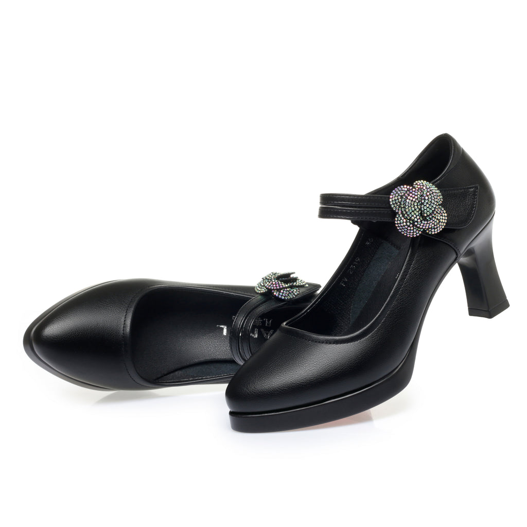CUSHHIDE Women's Floral Mary Jane Heels, 2.8-3.5-Inch Heel