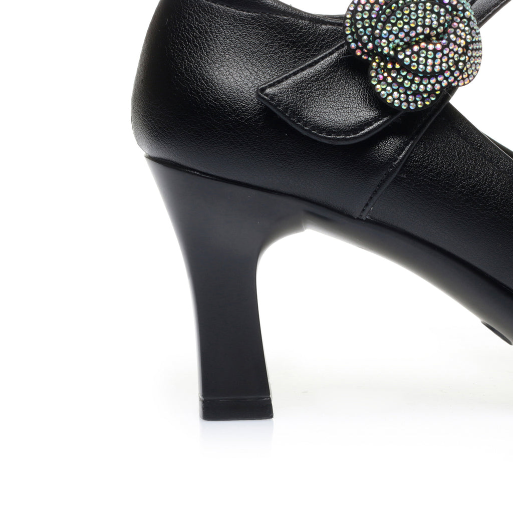 CUSHHIDE Women's Floral Mary Jane Heels, 2.8-3.5-Inch Heel