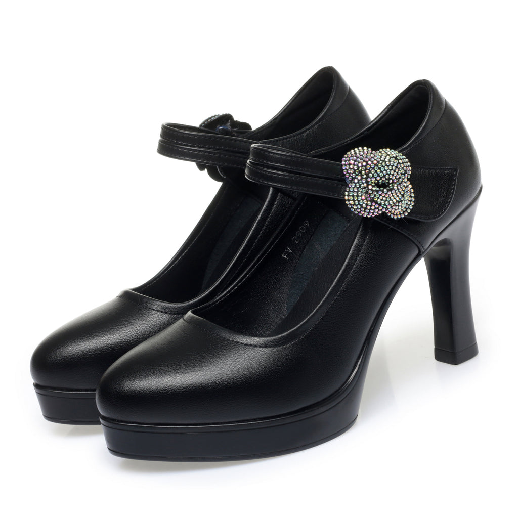CUSHHIDE Women's Floral Mary Jane Heels, 2.8-3.5-Inch Heel