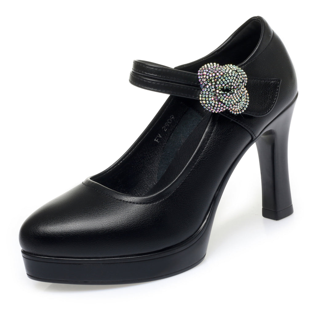 CUSHHIDE Women's Floral Mary Jane Heels, 2.8-3.5-Inch Heel