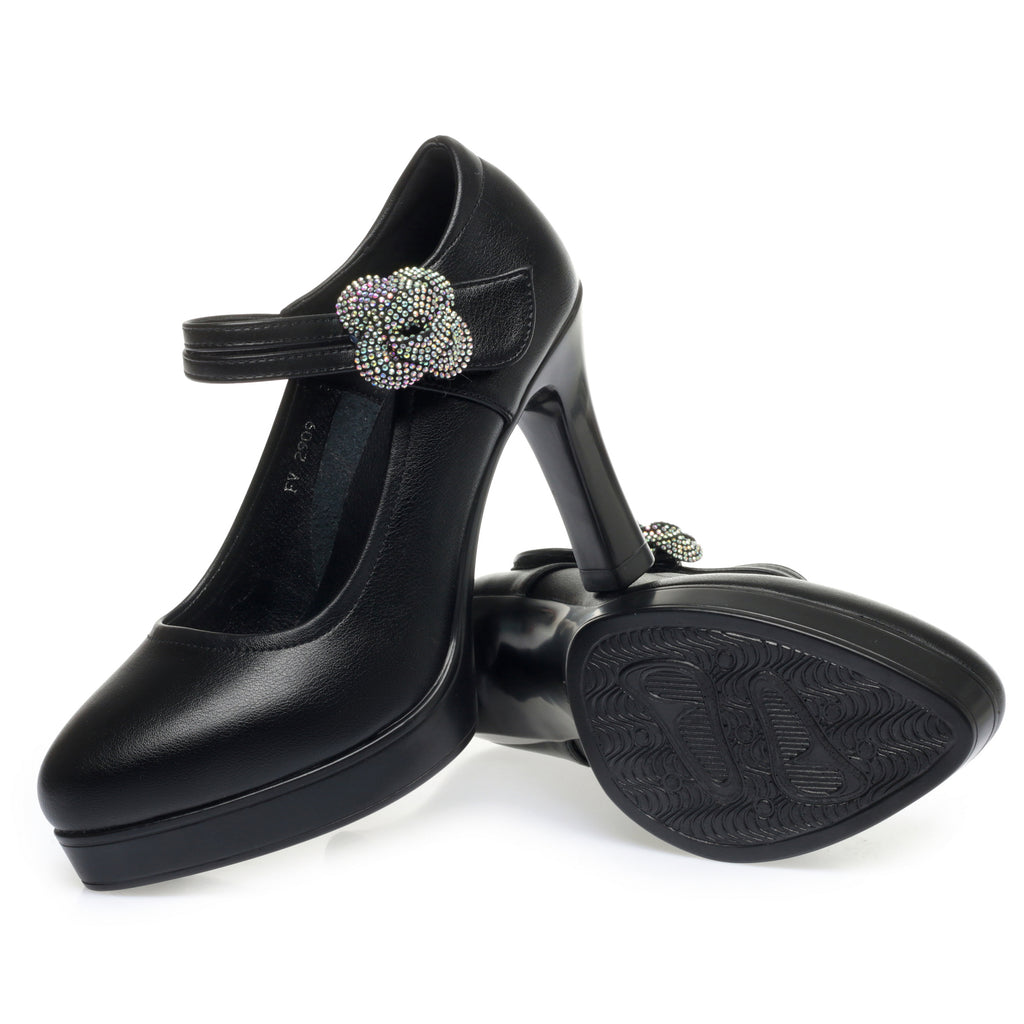 CUSHHIDE Women's Floral Mary Jane Heels, 2.8-3.5-Inch Heel