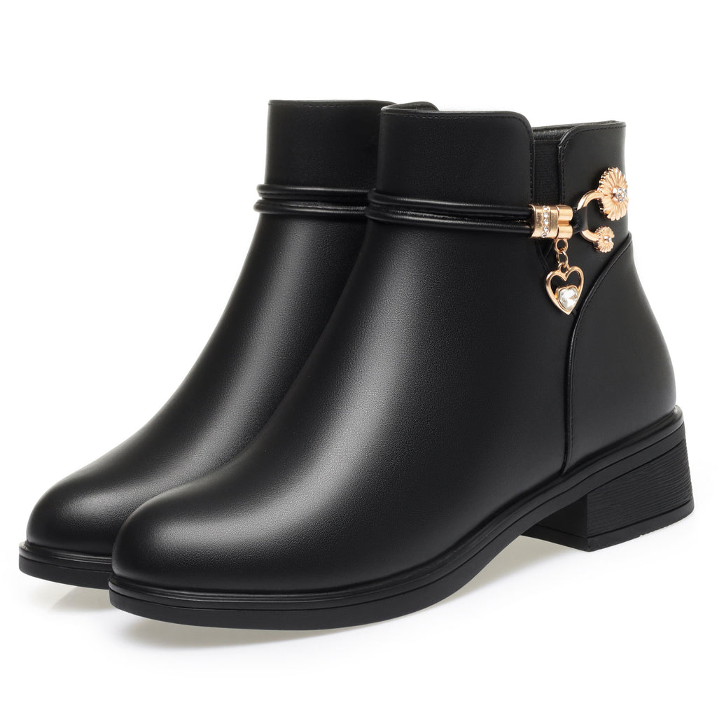 CUSHHIDE Women's Fleece-Lined Ankle Boots with Metal Accent, 1.6-Inch Heel