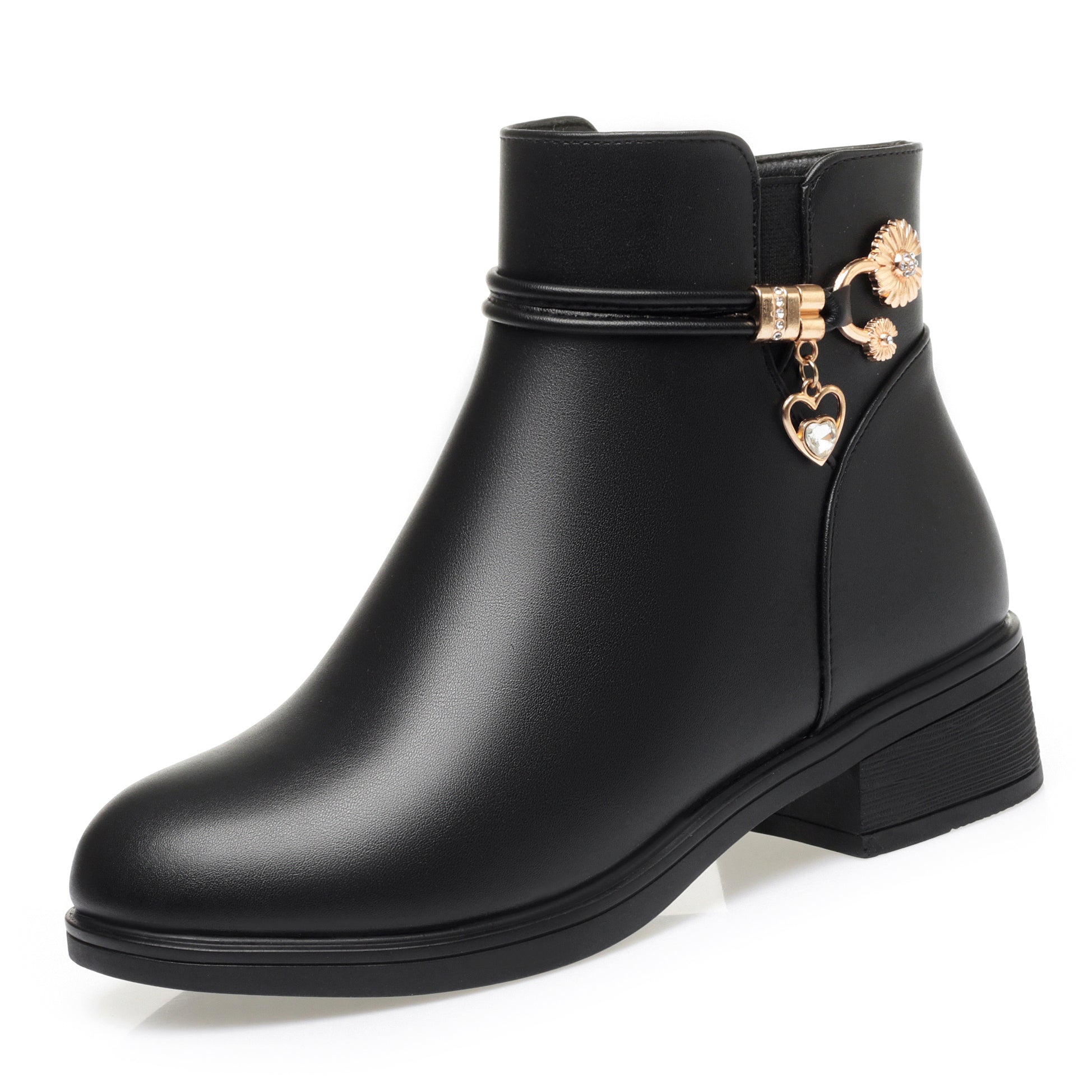 CUSHHIDE Women's Fleece-Lined Ankle Boots with Metal Accent, 1.6-Inch Heel