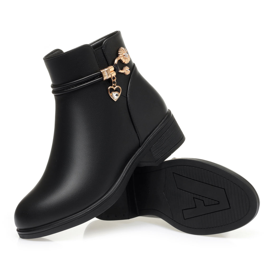 CUSHHIDE Women's Fleece-Lined Ankle Boots with Metal Accent, 1.6-Inch Heel