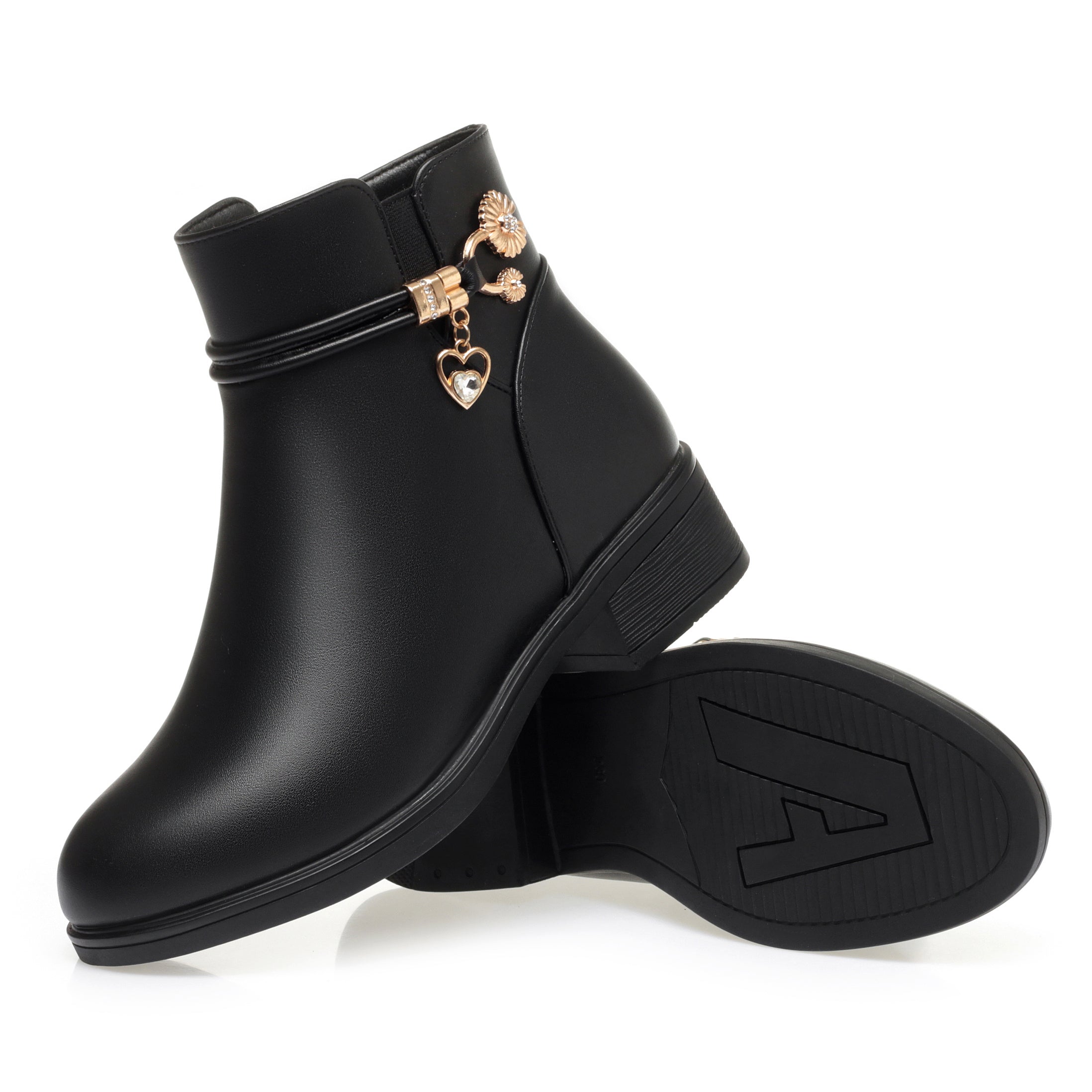 CUSHHIDE Women's Fleece-Lined Ankle Boots with Metal Accent, 1.6-Inch Heel