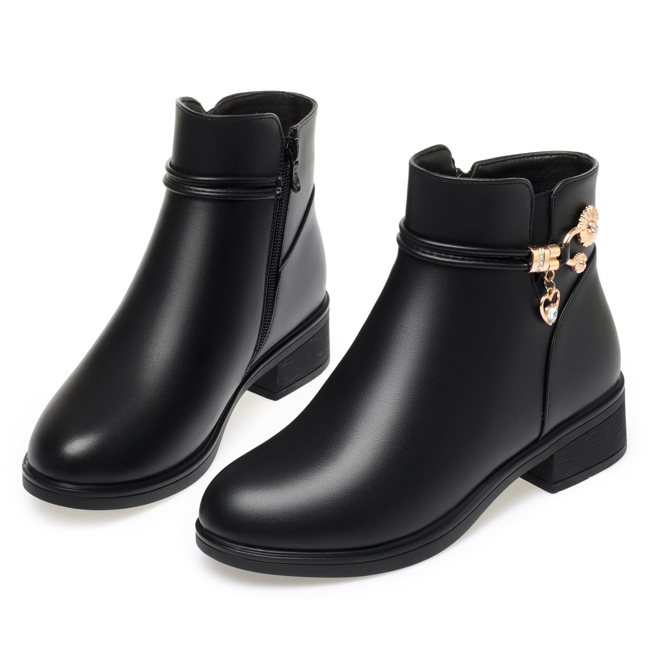 CUSHHIDE Women's Fleece-Lined Ankle Boots with Metal Accent, 1.6-Inch Heel
