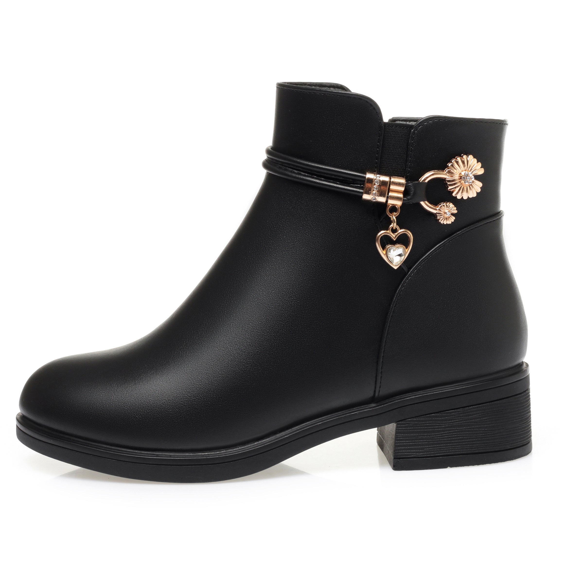 CUSHHIDE Women's Fleece-Lined Ankle Boots with Metal Accent, 1.6-Inch Heel