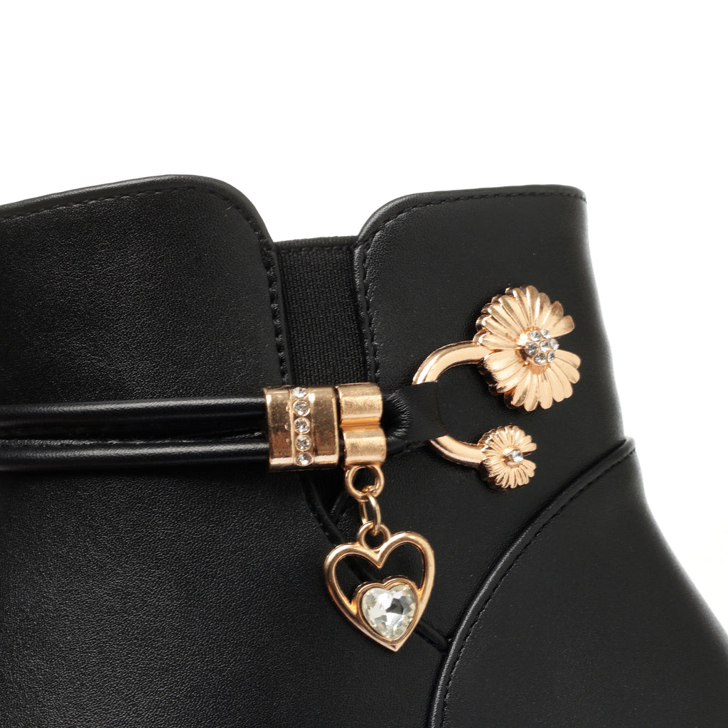 CUSHHIDE Women's Fleece-Lined Ankle Boots with Metal Accent, 1.6-Inch Heel