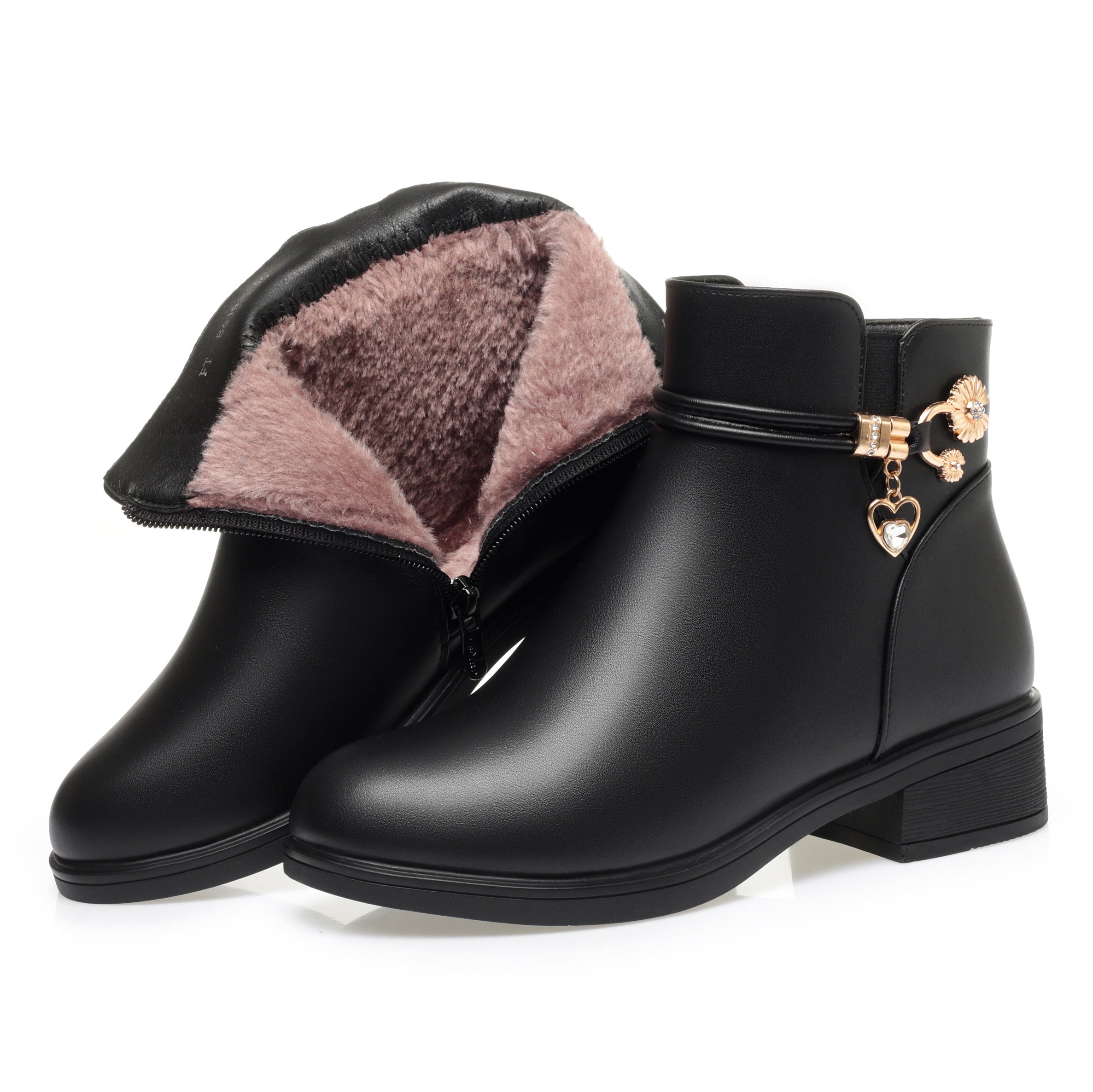CUSHHIDE Women's Fleece-Lined Ankle Boots with Metal Accent, 1.6-Inch Heel