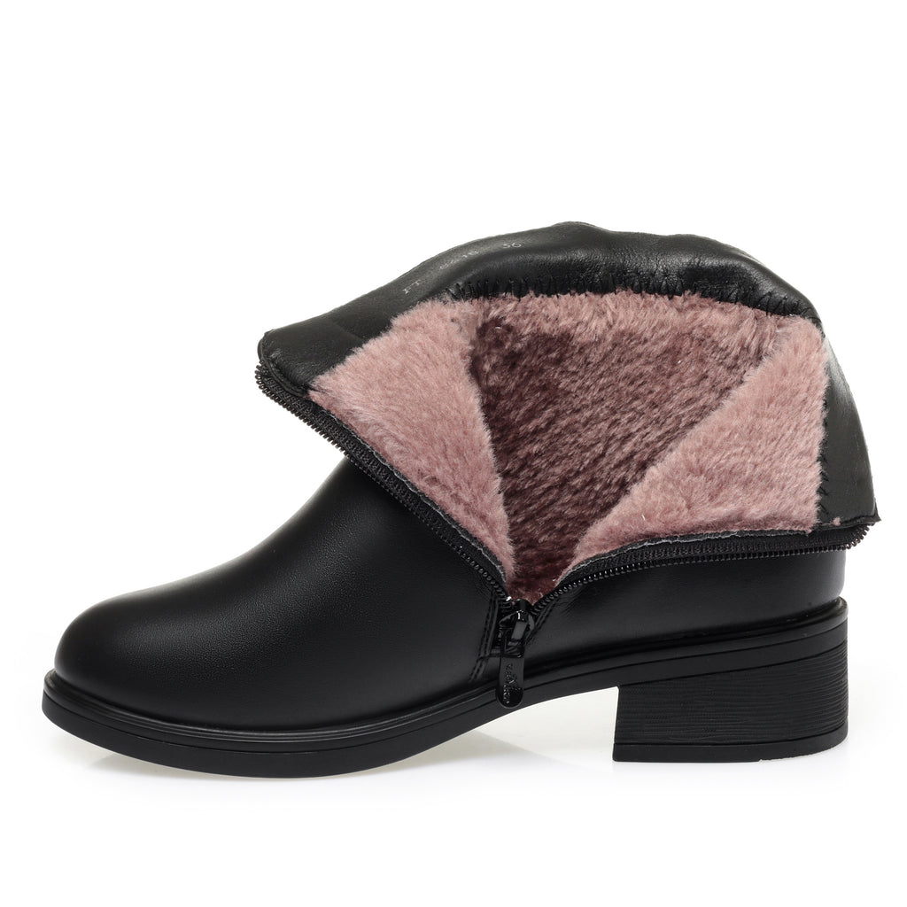 CUSHHIDE Women's Fleece-Lined Ankle Boots with Metal Accent, 1.6-Inch Heel