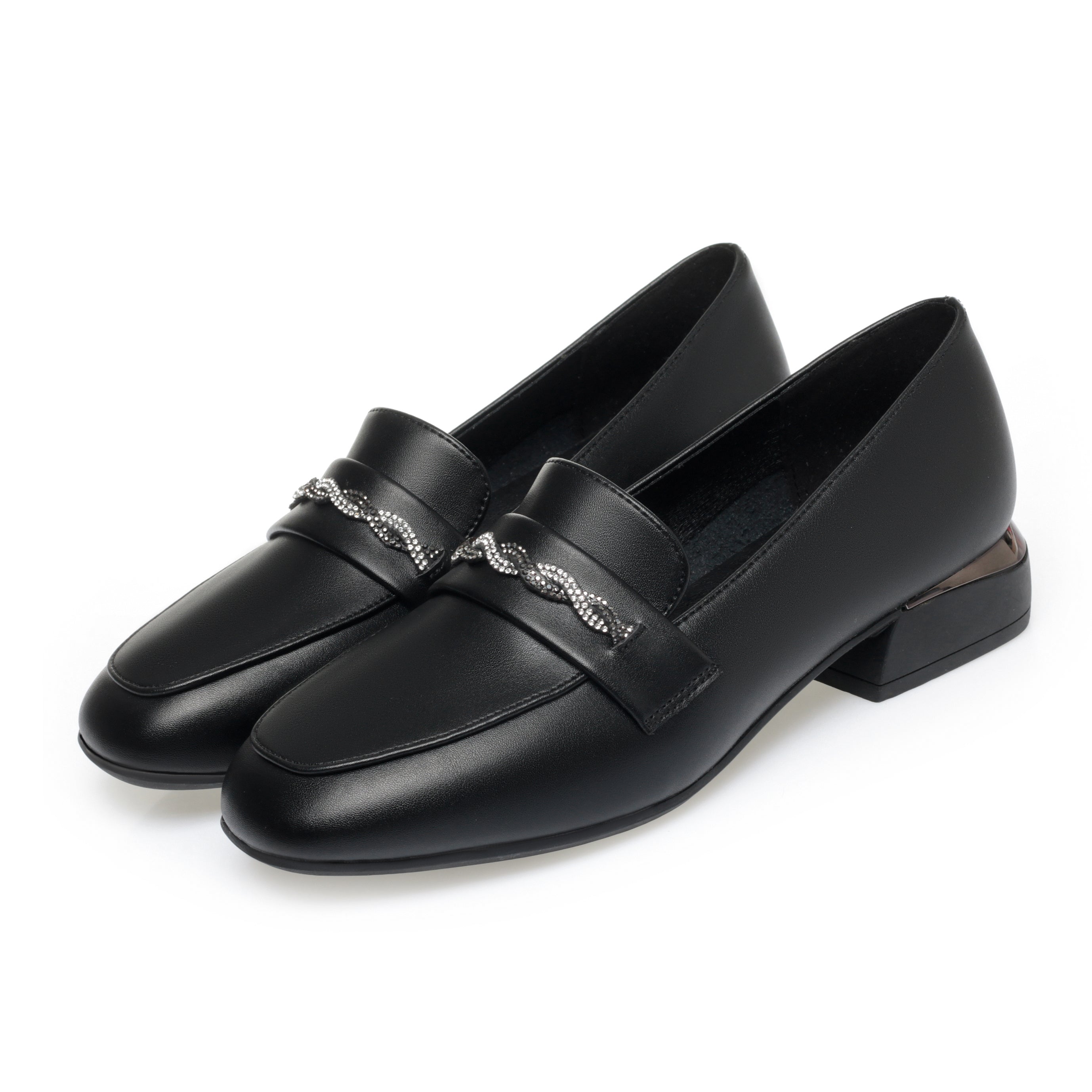CUSHHIDE Women's Metal Accent Loafers, 1-Inch Heel