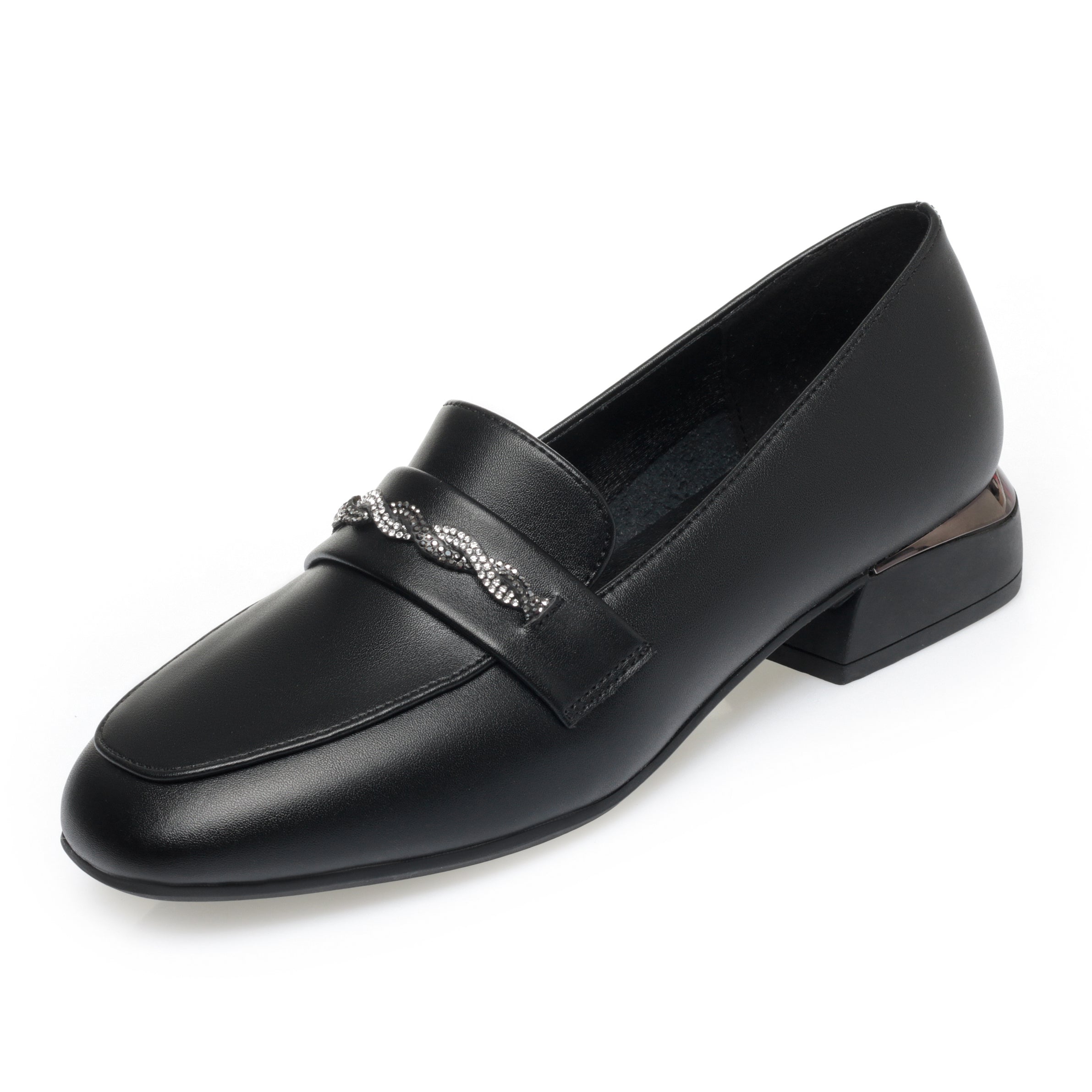 CUSHHIDE Women's Metal Accent Loafers, 1-Inch Heel