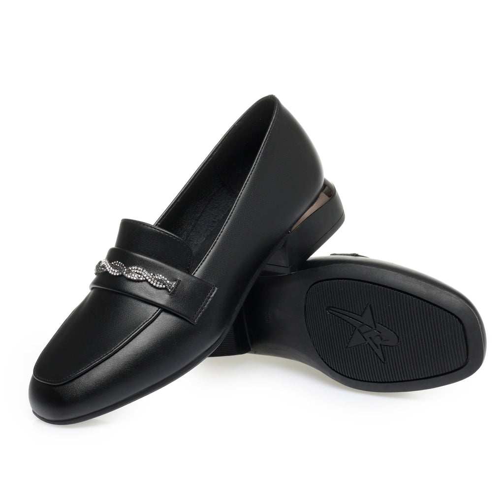 CUSHHIDE Women's Metal Accent Loafers, 1-Inch Heel