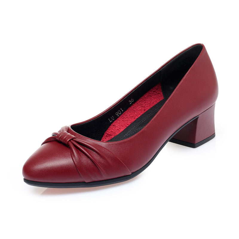CUSHHIDE Women's Bow Block Heel Pumps, 1.8-Inch Heel