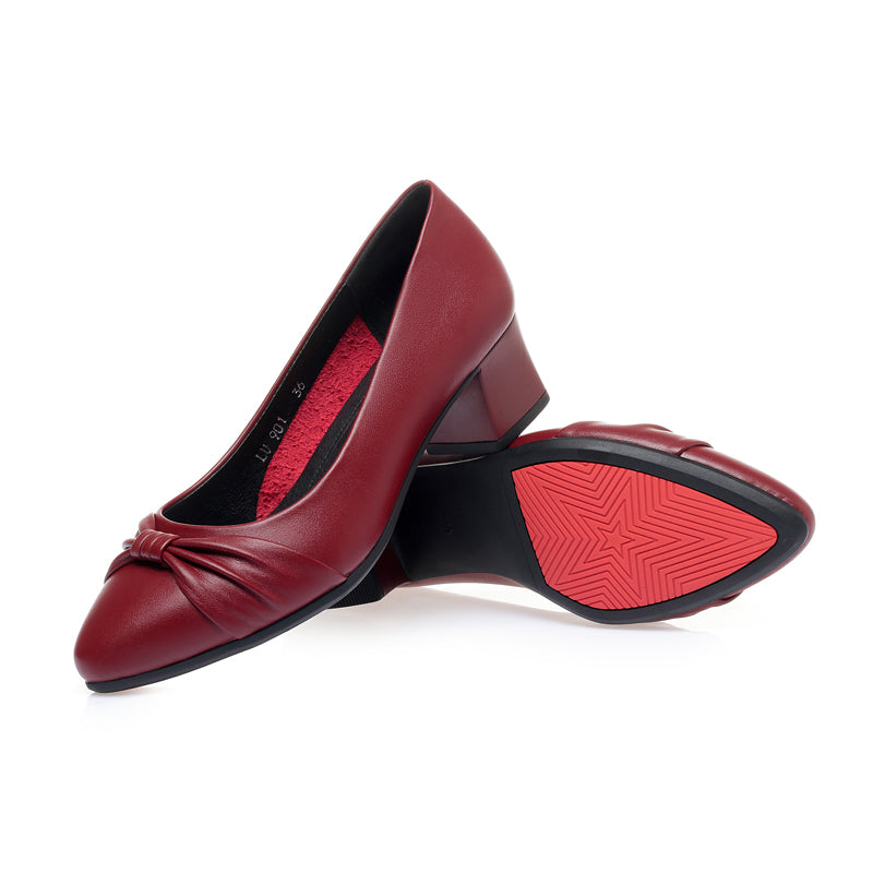 CUSHHIDE Women's Bow Block Heel Pumps, 1.8-Inch Heel