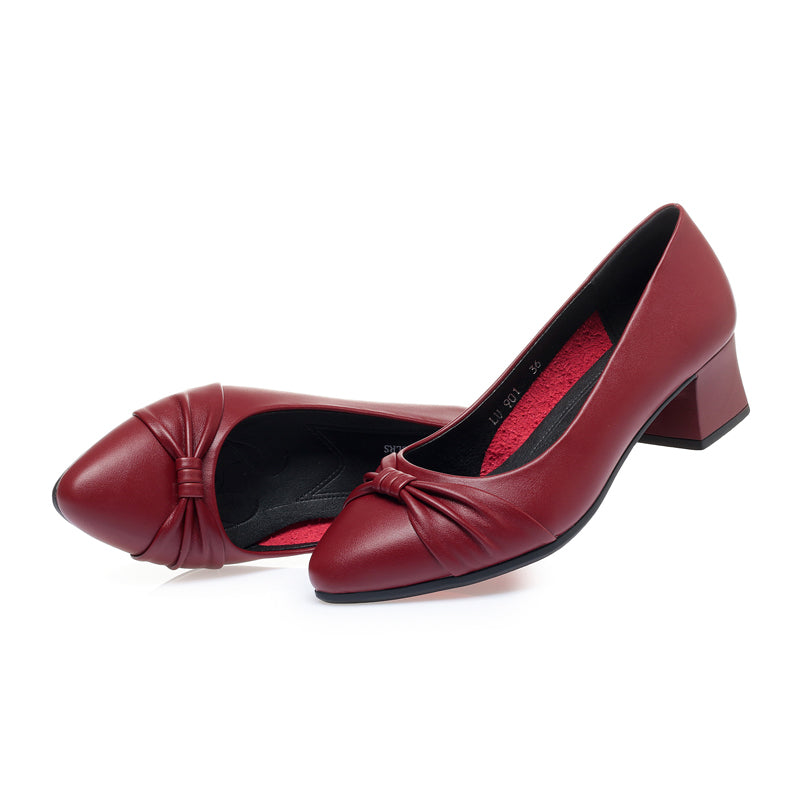 CUSHHIDE Women's Bow Block Heel Pumps, 1.8-Inch Heel