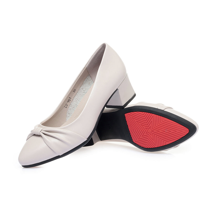 CUSHHIDE Women's Bow Block Heel Pumps, 1.8-Inch Heel