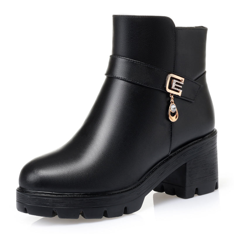 CUSHHIDE Women's Fleece-Lined Ankle Boots with Metal Accent, 2-Inch Heel