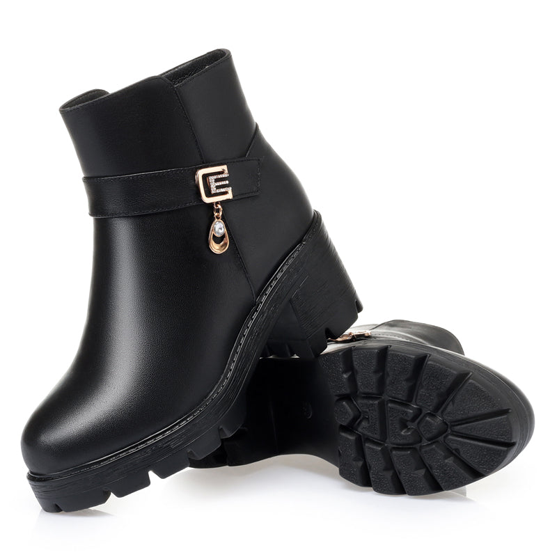 CUSHHIDE Women's Fleece-Lined Ankle Boots with Metal Accent, 2-Inch Heel