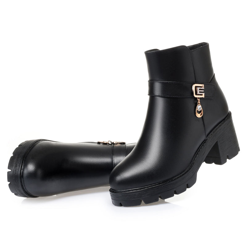 CUSHHIDE Women's Fleece-Lined Ankle Boots with Metal Accent, 2-Inch Heel