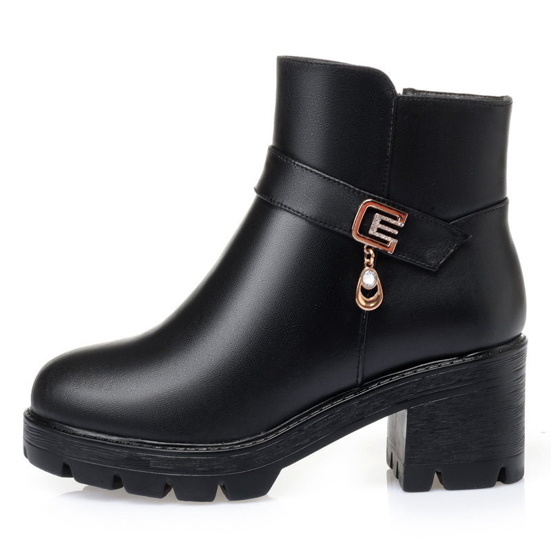 CUSHHIDE Women's Fleece-Lined Ankle Boots with Metal Accent, 2-Inch Heel