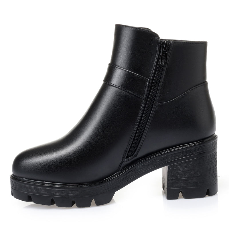 CUSHHIDE Women's Fleece-Lined Ankle Boots with Metal Accent, 2-Inch Heel