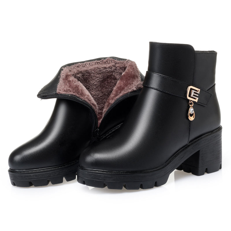 CUSHHIDE Women's Fleece-Lined Ankle Boots with Metal Accent, 2-Inch Heel