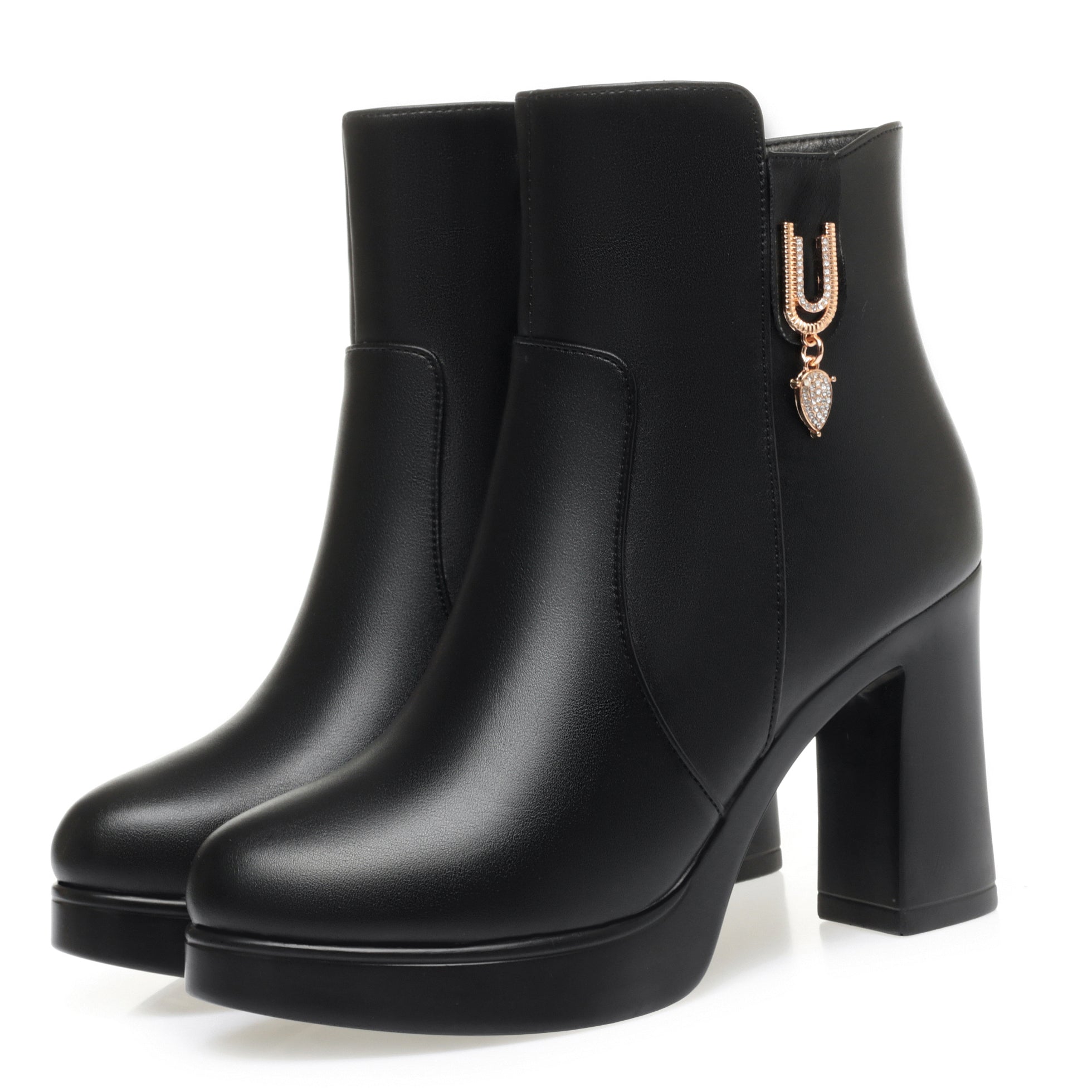 CUSHHIDE Women's Fleece-Lined Ankle Boots with Metal Accent, 2.8-3.5-Inch Heel