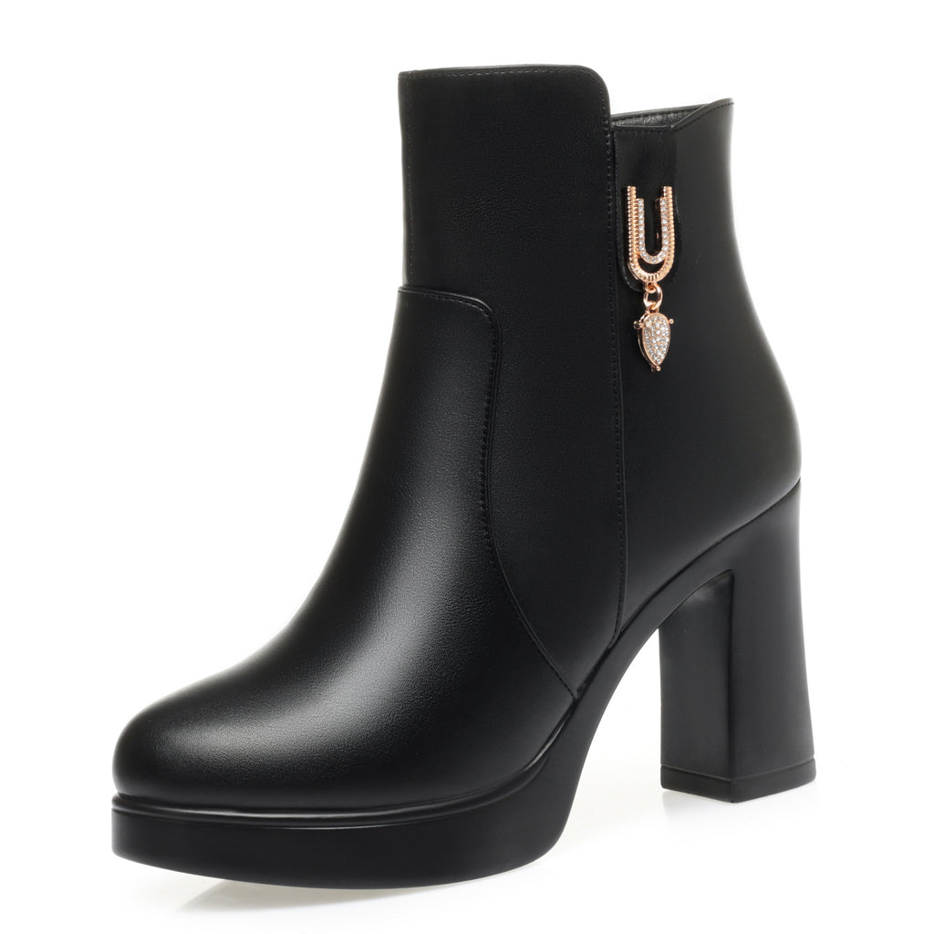 CUSHHIDE Women's Fleece-Lined Ankle Boots with Metal Accent, 2.8-3.5-Inch Heel