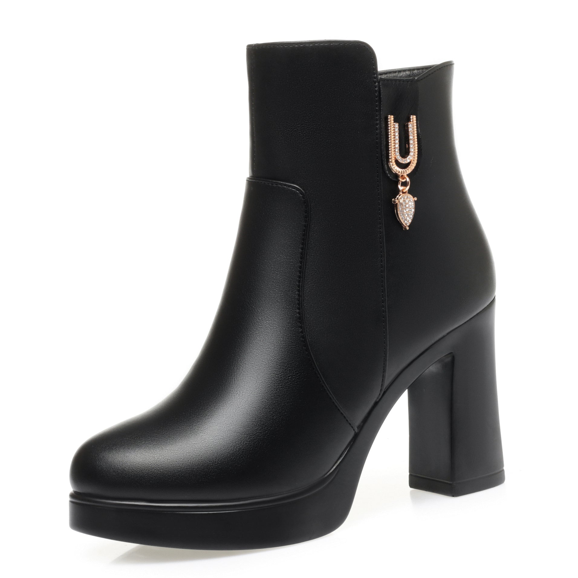 CUSHHIDE Women's Fleece-Lined Ankle Boots with Metal Accent, 2.8-3.5-Inch Heel