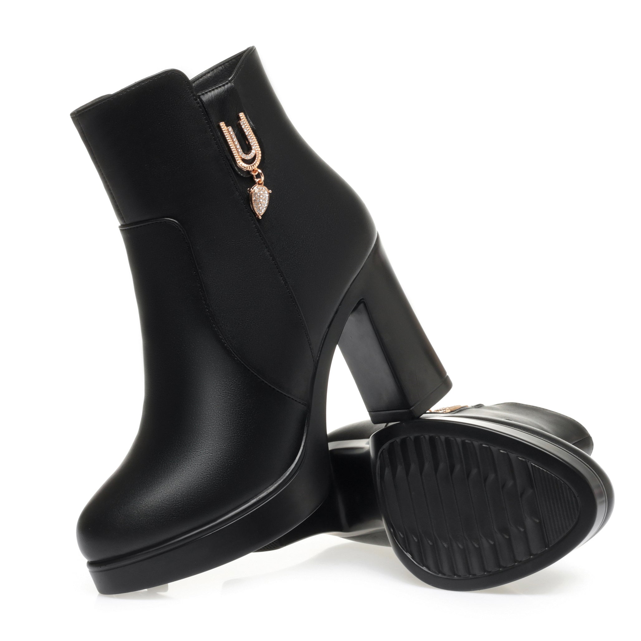 CUSHHIDE Women's Fleece-Lined Ankle Boots with Metal Accent, 2.8-3.5-Inch Heel